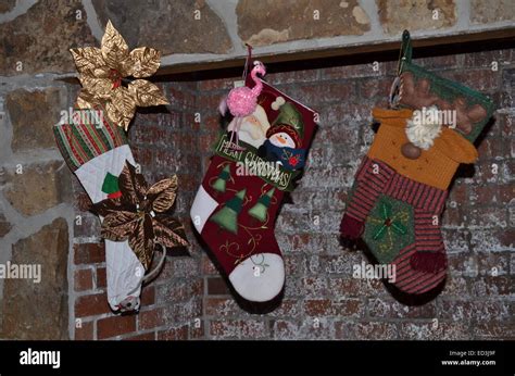 Fireplace And Christmas Stockings Stock Photo Alamy