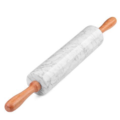 White Marble Rolling Pin Inch With Wooden Handle And Holder Base Stand Marble Rolling Pin