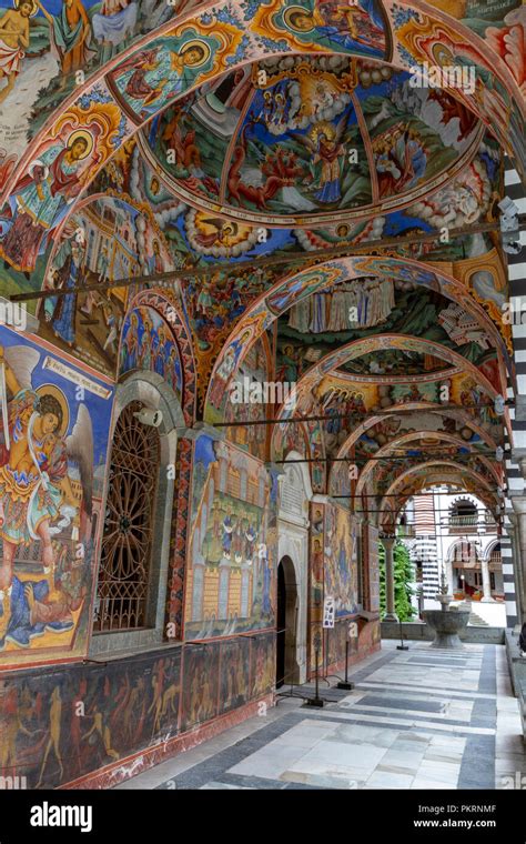 Ornate Frescos Murals On The Nativity Of The Holy Mother Church Rila