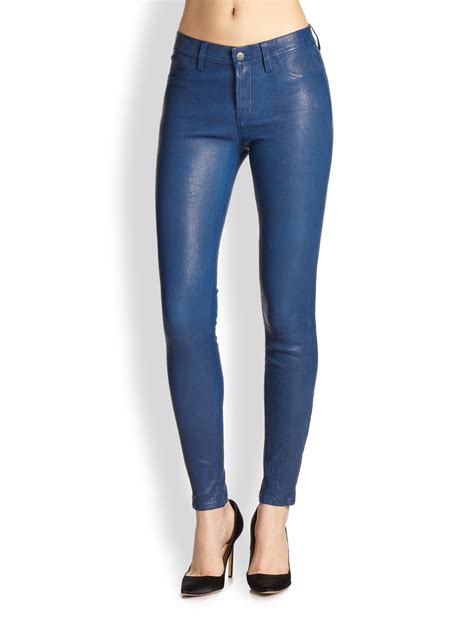 Lyst J Brand Leather Skinny Pants In Blue