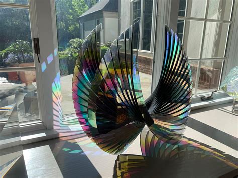 Tom Marosz Wings Dichroic Grey Fused Cut And Polished Dichroic Glass Sculpture For Sale At