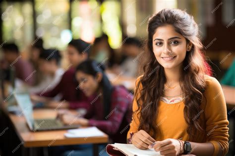 Premium Ai Image Successful Indian Female Student With Group Of