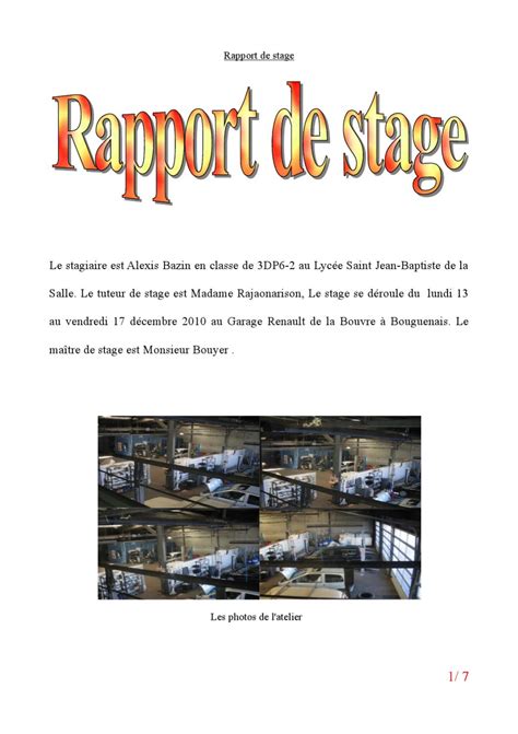 Rapport De Stage Exemple