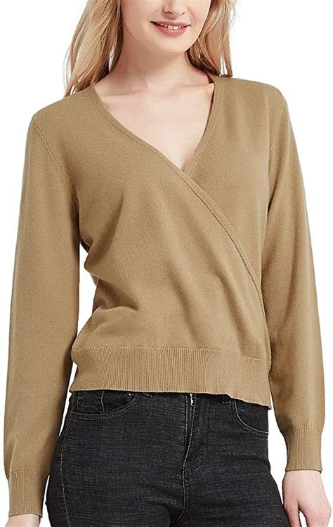 Kallspin Womens Cashmere Wool Blended Wrap Sweaters V Neck Long Sleeve