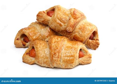 Delicious Of Sausage Croissant On White With Clipping Path Stock Image