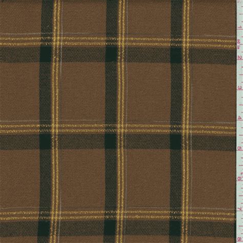 Nutmeg Brown Embroidered Plaid Rayon Fabric By The Yard