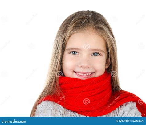 Adorable Smiling Little Girl In Red Scarf Stock Image Image Of