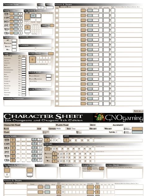 D D 4th Edition Character Sheet Form Fillable Printable Forms Free Online