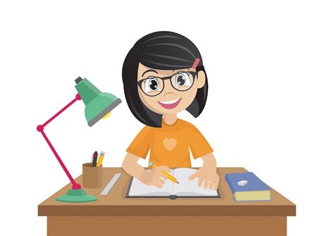 Premium Vector Cartoon Character Girl Makes A Homework