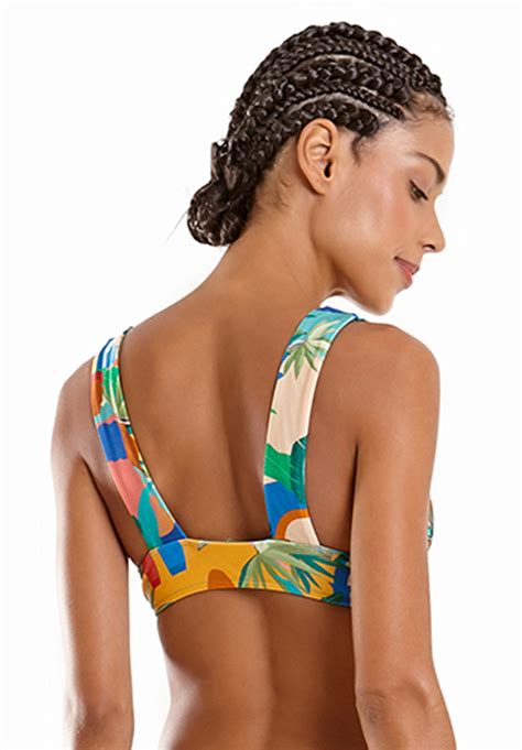parte superior de bikini tipo bralette con tirantes anchos y estampado de colores top sum