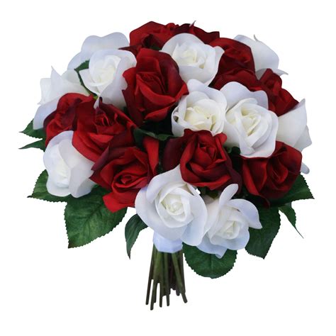 Red And Ivory Silk Garden Rose Stems Artificial Wedding Bouquets Fake