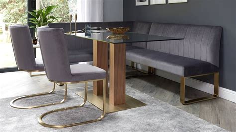 Benches also tuck under the table to free up floor space and keep sight choose benches from collections that include dining room tables and storage pieces for a truly coordinated room, or mix and match styles and. Ophelia Right Hand 5 Seater Velvet Corner Bench in 2020 ...