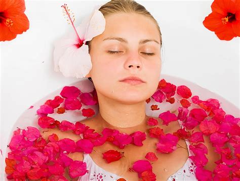 Hd Wallpaper Womens White Cami Top Bath Girl Petals Roses Beauty