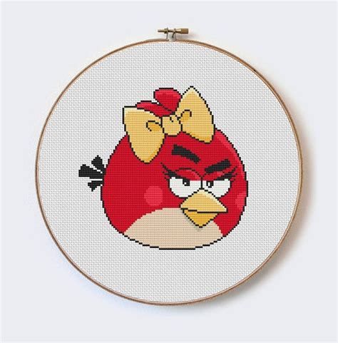 Angry Birds Red Bird Girl Modern Cross Stitch Red Bird Etsy