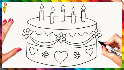 How To Draw A Birthday Cake Step By Step Birthday Cake Drawing Easy Birthday Cale Cartoon