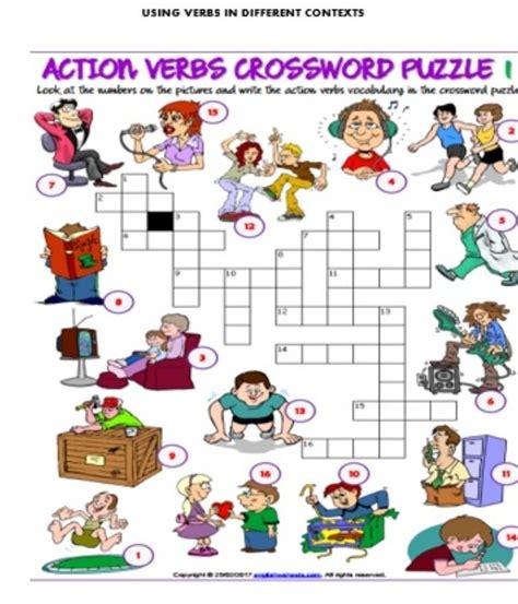 Action Verbs Crossword Puzzle I Look At The Numbers On The Pictures And Write The Action Verbs