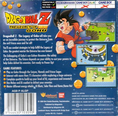 True to the dbz universe and its history, the game lets you relive an epic epopee in the series. Dragon Ball Z: The Legacy of Goku (2002) Game Boy Advance ...