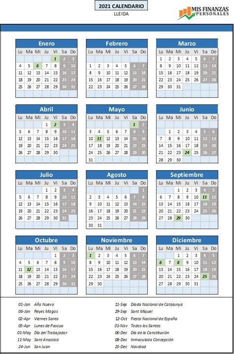 Un calendario laboral barcelona 2021 para descargar la imagen o en excel para que puedas trabajarlo y planificar tus vacaciones. ᐅ Calendario laboral Lleida 2021 - Mis finanzas personales