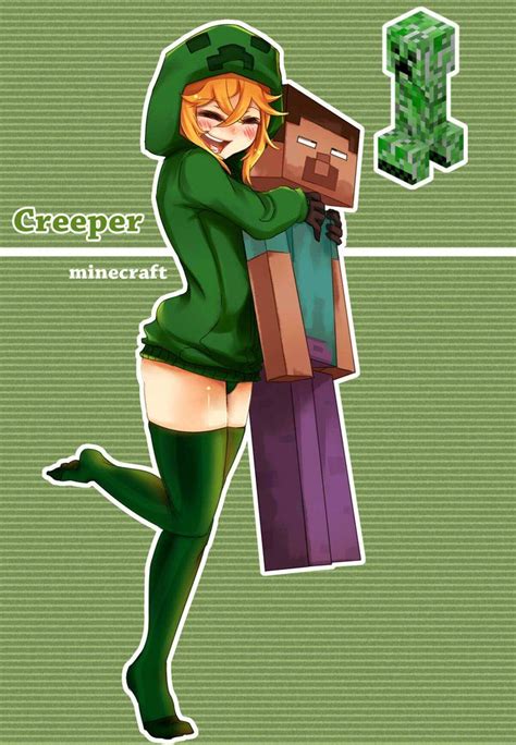Cupa The Creeper Hugging Steve By Patrickwright Minecraft Anime Girls
