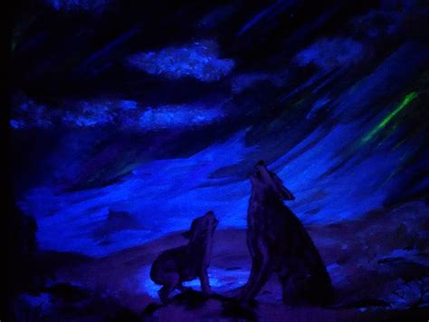 Wolves Moon Howling Canvas Painting Mixed Media Acrylic Glow Etsy