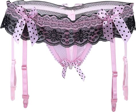 Feeshow Damen Sexy Strings Ouvert Spitze Dessous Slips G String Tanga Mit Perlenkette Und