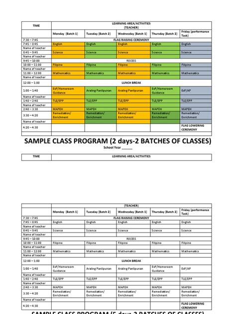 deped sample class program and teachers schedule pdf schools educational institutions