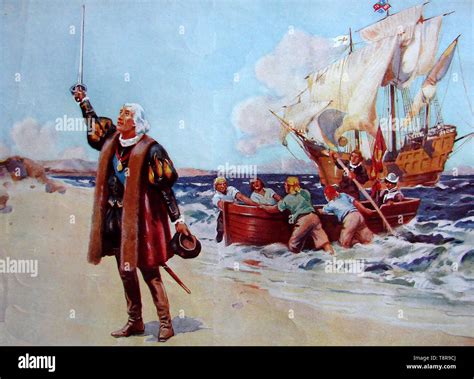 Christopher Columbus Landing In America 1935 Illustration Stock Photo