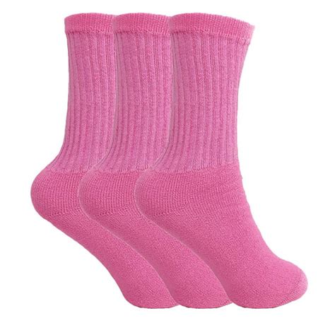 Awsamerican Made Cotton Crew Socks For Women Pink 3 Pairs Size 9 11