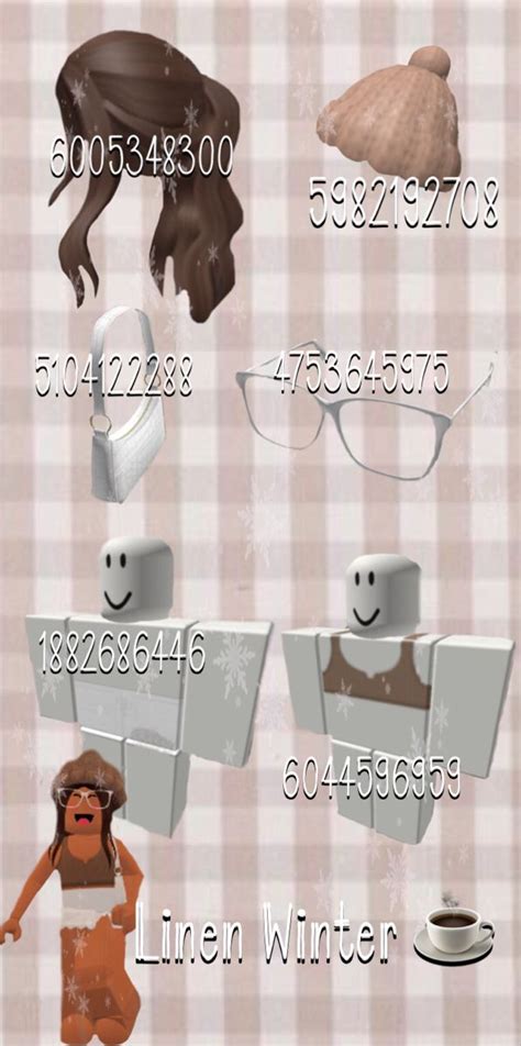 Every new season this game developer provides codes for welcome. Aesthetic Linen Winter Fit | Bloxburg decal codes, Coding ...