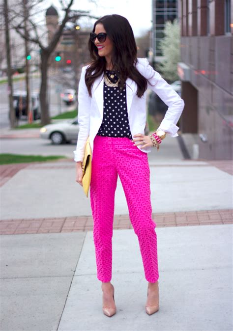 Colours Work Wonders Pink Pants Outfit Hot Pink Pants White Pants