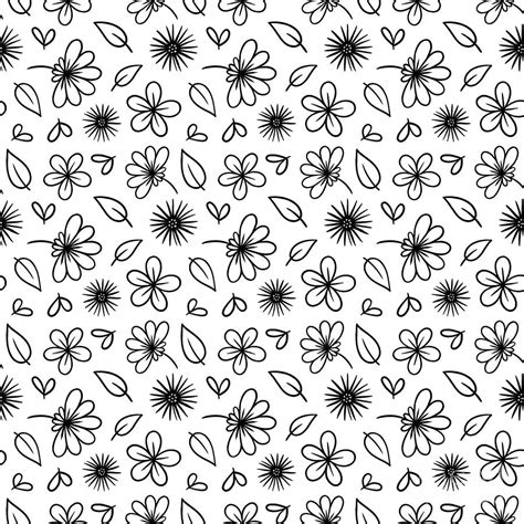Black And White Doodle Flower Botanical Pattern Digital Art By Lj