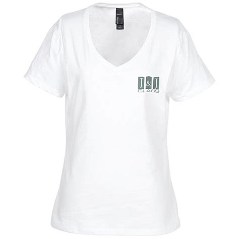 Hanes Perfect T V Neck T Shirt Ladies White 103478 L