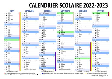 Calendrier Scolaire 2022 2023 Imprimer Aria Art