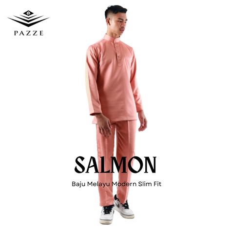 Pazze Baju Melayu Modern Slim Fit Nikah Pearl White Baby Blue Salmon