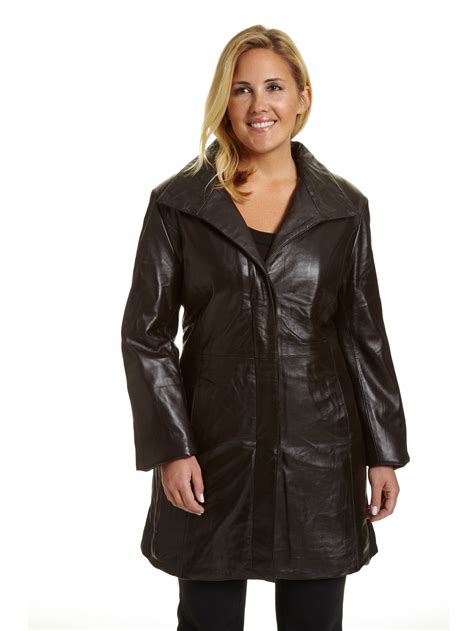 Excelled Womens Plus Size Lambskin Leather Pencil Coat