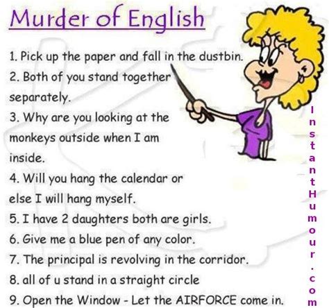 I'd tell a joke about my abusive dad but i only remember the punch line. murder-of-english_e.jpg (600×563) | Funny Mom jokes ...