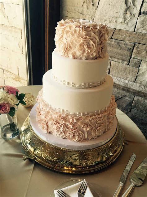 Blush Rosette Ruffle Wedding Cake With Fondant Ruffle And