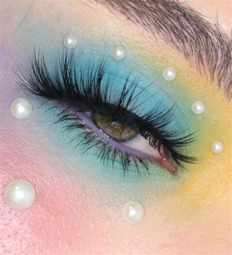 Creative Pastel Rainbow Blended Makeup With Pearl Accents Stunning