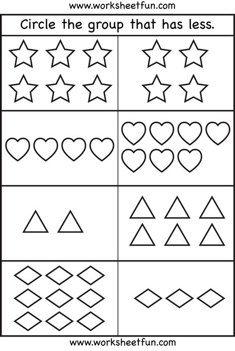 More Or Less Kindergarten Math Worksheets Preschool Math Worksheets