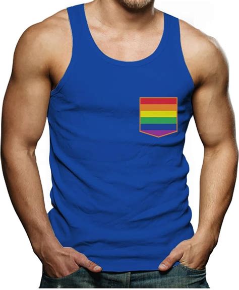 Lgbt Rainbow Flag Gay And Lesbian Pride Pocket Print Mens Tank Top Singlet Clothing