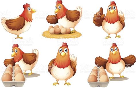 Six Hens Royalty Free Stock Vector Art Cartoon Chicken Egg Laying