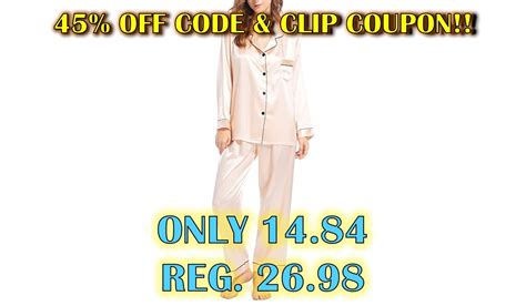 🔥45 Off Code And Clip Coupon 1484 Womens Silk Satin Pajamas Long