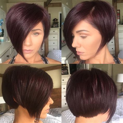 Burgundy Asymmetrical Pixie Bob With Side Swept Bangs And