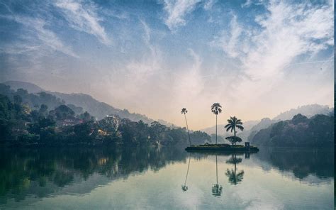 Nature Landscape Lake Island Forest Reflection Village Hill