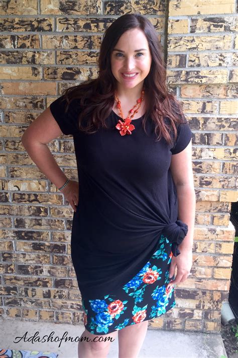 Lularoe Cassie Pencil Skirt With A Side Tied Tshirt Dress And Pop Of Color Necklace Dresses