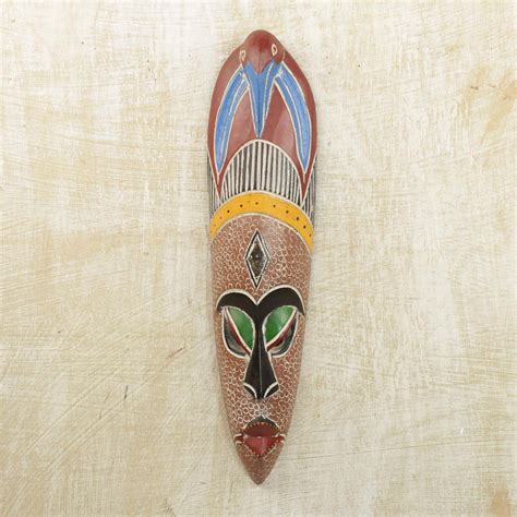 Unicef Market Hand Carved Multicolor West African Sese Wood Mask Sipho
