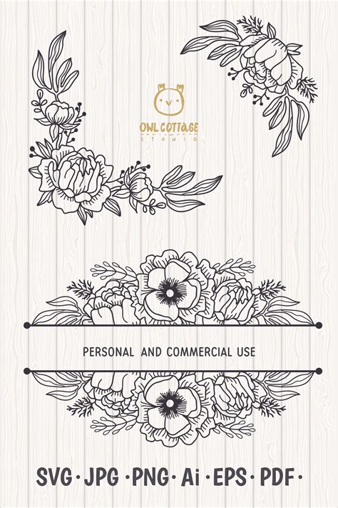 Floral Border Svg With Peonies Flowers Svg Flower Border Peony And