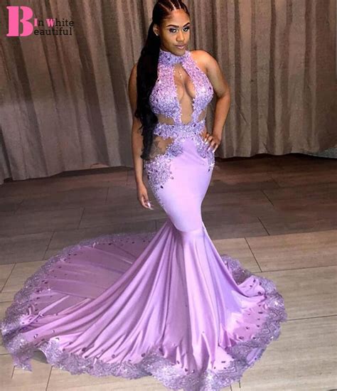Beautifulinwhite 2019 Sexy Mermaid Prom Dresses Pink Lace Appliques Beadings Cutaway Sides Robe