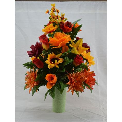 Silk Flower Fall Memorial Vase Arrangement Mebane Nc Florist Gallery