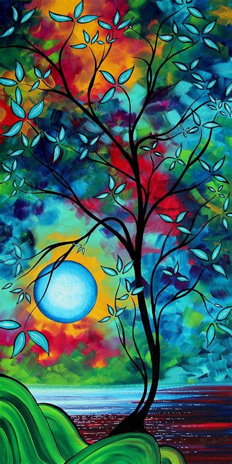 Abstract Art Landscape Tree Blossoms Sea Painting Under